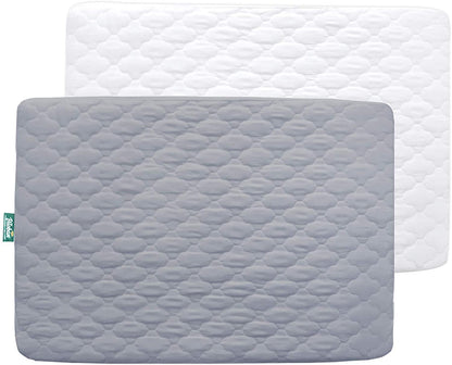 Pack N Play Mattress Pad Cover/ Protector - 2 Pack, Ultra Soft Microfiber, Waterproof, Grey & White (for Standard Playpen/ Mini Crib) - Biloban Online Store