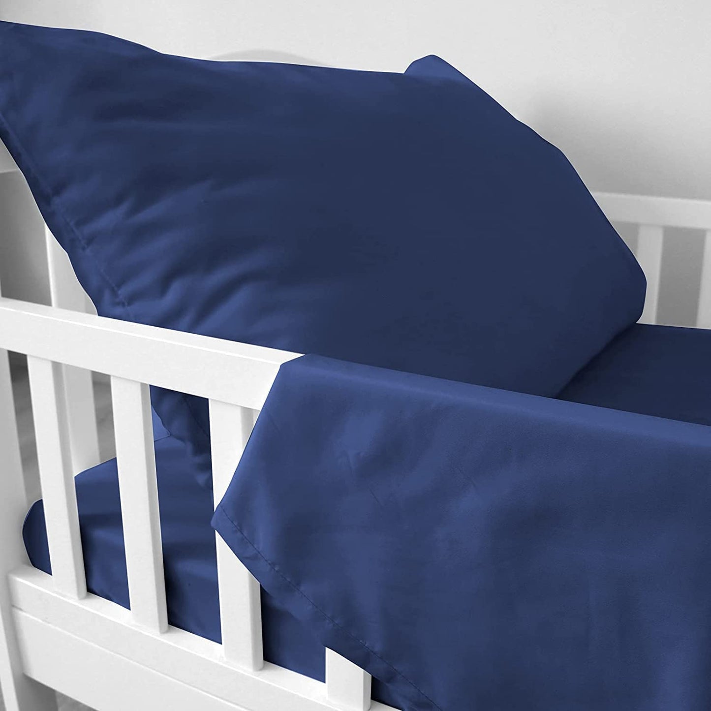 Toddler Bedding Set - 3 Pieces, Includes a Crib Fitted Sheet, Flat Sheet and Envelope Pillowcase, Soft and Breathable, Navy