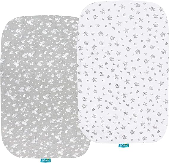 Bassinet Fitted Sheets Compatible with  RONBEI Baby Bassinet Bedside Sleeper, Cuddor, BabyBond and BUBAVAN Bedside Bassinet - 2 Pack Cotton