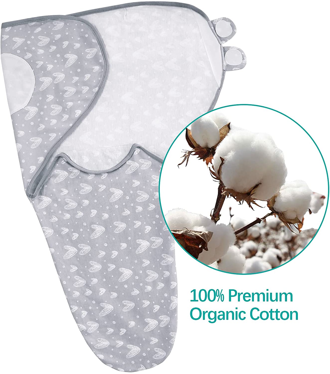 Biloban Baby Swaddles 0-3 Months, 100% Organic Cotton, Lovely Grey Pri